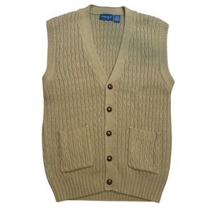 Towncraft Mens Tan Knit Cardigan Vest Button Front V-Neck Pockets Medium Vintage